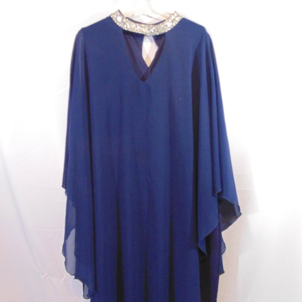Unbranded Navy Cape dress, Mother of Bride/Groom 3XL Rhinestone collar v-neck